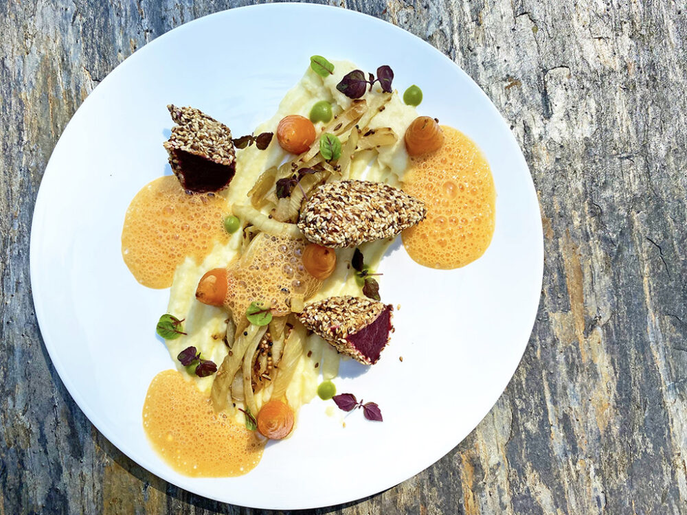 Rote-Bete-Schnitzel mit Fenchel-Karottengemüse und Petersilienwurzelpüree Rote-Bete-Schnitzel mit Fenchel-Karottengemüse und Petersilienwurzelpüree